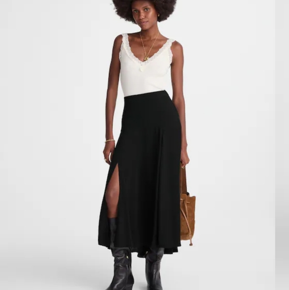 Madewell Circle Midi Skirt in Crêpe de Chine NW436 Size 6 NWT Black